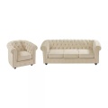 Vente-unique - Sofa 3-Sitzer & Sessel - Samt - Beige - CHESTERFIELD, One Size