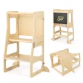 Northix - 3 in 1 Kinder Lernturm Klappbarer Tritthocker & Tafel & Kindertisch-Set ab 1 Jahr Stehturm Natur, 68cm