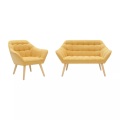 Vente-unique - Sofa 2-Sitzer & Sessel - Stoff - Senfgelb - CASERTA, One Size