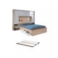Bett mit Stauraum 160 x 200 cm mit LED-Beleuchtung + Lattenrost - Holzfarben & glänzend - VELONA Bett mit Stauraum 160 x 200 cm mit LED-Beleuchtung + Lattenrost - Holzfarben & glänzend - VELONA