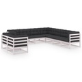 vidaXL 9-tlg. Garten-Lounge-Set mit Kissen Weiß Kiefer Massivholz