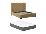 Vente-unique, Polsterbett mit gestepptem Kopfteil + Matratze - 140 x 200 cm - Stoff - Beige - MASSIMO Polsterbett mit gestepptem Kopfteil + Matratze - 140 x 200 cm - Stoff - Beige - MASSIMO