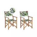 Beliani Gartenstuhl Akazienholz hellbraun Textil grau / bunt Tukanmotiv 2er Set CINE
