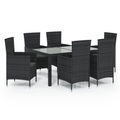 vidaXL 7-tlg. Garten-Essgruppe mit Auflagen Poly Rattan Schwarz