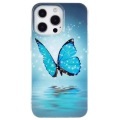 iPhone 15 Pro - Nachtleuchtende Silikon Hülle Blue Butterfly