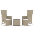 vidaXL, vidaXL 3-tlg. Garten-Lounge-Set Beige Poly Rattan & Stahl