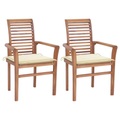 vidaXL Essstühle 2 Stk. mit Cremeweißen Kissen Massivholz Teak