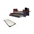 Ausziehbett Gamer mit Schreibtisch & LEDs + Lattenrost  - 2 x 90 x 200 cm - Anthrazit & Rot - VOUANI Ausziehbett Gamer mit Schreibtisch & LEDs + Lattenrost  - 2 x 90 x 200 cm - Anthrazit & Rot - VOUANI