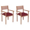 vidaXL, vidaXL Gartenstühle 2 Stk. mit Weinroten Kissen Massivholz Teak