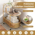 Northio - Beistelltisch Glas mit Rollen 2-stufiger Glastisch mit Bärenmuster 60 x 40 x 76 cm Golden, 75 CM
