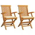 vidaXL Gartenstühle mit Cremeweißen Kissen 2 Stk. Massivholz Teak