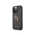 Guess - iPhone 13 Pro Leder Hardcase Hülle Metall Logo (GUHCP13L4GMGGR) - Grau / Gold