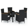 vidaXL 5-tlg. Garten-Essgruppe mit Auflagen Poly Rattan Schwarz
