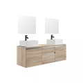 Waschbeckenunterschrank mit Doppelwaschbecken und Spiegeln - Eichefarben - 150 cm - JIMENA II Waschbeckenunterschrank mit Doppelwaschbecken und Spiegeln - Eichefarben - 150 cm - JIMENA II