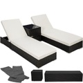 TecTake, 2 Aluminium Polyrattan Sonnenliegen + Tisch mit Schutzhülle 2 Aluminium Polyrattan Sonnenliegen + Tisch mit Schutzhülle