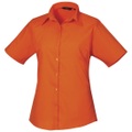 Kurzarm Popeline Bluse Arbeitshemd Damen Orange 36