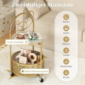 Northio - Beistelltisch Glas mit Rollen 2-stufiger Glastisch rund mit Bärenmuster Gold, 80cm