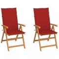 vidaXL Gartenstühle 2 Stk. mit Roten Kissen Massivholz Teak
