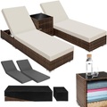 TecTake, 2 Aluminium Polyrattan Sonnenliegen + Tisch mit Schutzhülle 2 Aluminium Polyrattan Sonnenliegen + Tisch mit Schutzhülle