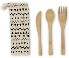 nuts, 3er Set Bambus Besteckset in Leinenbeutel Ethno 16cm