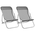vidaXL, vidaXL Strandstühle 2 Stk. Grau Textilene & Pulverbeschichteter Stahl