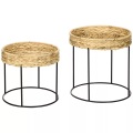 Northio - 2er-Set Couchtisch, Beistelltisch, Kaffeetisch im Boho-Stil, Satztisch aus Wasserhyazinthe, Sofatisch für Wohnzimmer, Stahl, Natur, One Size