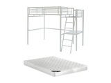 Hochbett mit Schreibtisch + Matratze - 140 x 190 cm - Weiß - CASUAL II Hochbett mit Schreibtisch + Matratze - 140 x 190 cm - Weiß - CASUAL II