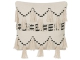 Beliani Dekokissen beige/schwarz Fransen 45 x 45 cm THONDI