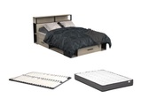 Bett mit Stauraum- 140 x 190 cm + Lattenrost + Matratze - Holzfarben & Schwarz - NOALIA Bett mit Stauraum- 140 x 190 cm + Lattenrost + Matratze - Holzfarben & Schwarz - NOALIA