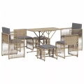 vidaXL 7-tlg. Garten-Essgruppe mit Kissen Beige Poly Rattan