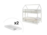 Vente-unique, Etagenbett Hausbett mit 2 Schubladen + Matratze - Kiefernholz - 2 x 90 x 190 cm - Weiß - CHORI Etagenbett Hausbett mit 2 Schubladen + Matratze - Kiefernholz - 2 x 90 x 190 cm - Weiß - CHORI