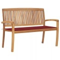 vidaXL Stapelbare Gartenbank mit Auflage 128,5 cm Massivholz Teak