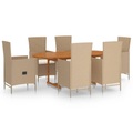 vidaXL 7-tlg. Garten-Essgruppe Poly Rattan Beige