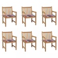 vidaXL Gartenstühle 6 Stk. Rote Karomuster-Kissen Massivholz Teak