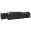 vidaXL 17-tlg. Garten-Essgruppe mit Kissen Poly Rattan Schwarz