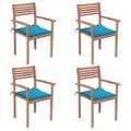 vidaXL Gartenstühle 4 Stk. mit Blauen Kissen Massivholz Teak