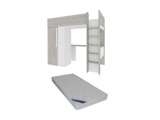 Hochbett mit Schreibtisch & Kleiderschrank + Matratze - 90 x 200 cm - Holzfarben Grau & Weiß - NICOLAS Hochbett mit Schreibtisch & Kleiderschrank + Matratze - 90 x 200 cm - Holzfarben Grau & Weiß - NICOLAS