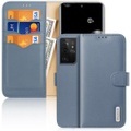 Dux Ducis - Samsung Galaxy S21 Ultra 5G Flip Wallet Cover Echtleder Tasche (RFID Schutz) - Blau