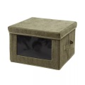 Calicosy - Aufbewahrungsbox aus Kordstoff in Khaki mit transparentem Fenster L40 cm, One Size, Grün