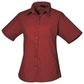 Kurzarm Popeline Bluse Arbeitshemd Damen Weinrot 50