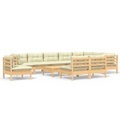 vidaXL 11-tlg. Garten-Lounge-Set mit Creme Kissen Massivholz Kiefer