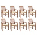 vidaXL Essstühle 8 Stk. mit Creme Kissen Massivholz Teak