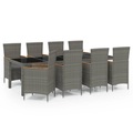 vidaXL 9-tlg. Garten-Essgruppe mit Auflagen Poly Rattan Grau