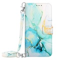 iPhone 15 Pro Max - Etui Hülle mit Umhängeband Marble blue