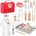 Activity-board, Arztkoffer Kinder Arztkoffer Kinder Aus Holz Mit Echtem Stethoskop, Arztkittel Und Arzttasche Unisex Rot ONE SIZE