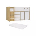 Kombi-bett 90 X 190 Cm - Mit Schreibtisch & Stauraum - Holzfarben & Weiß + Matratze - Sagiti Unisex Beige 90X190CM