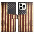 iPhone 14 Pro Max - Leder Etui Hülle USA Amerika Flagge