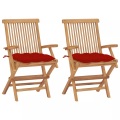 vidaXL Gartenstühle mit Roten Kissen 2 Stk. Massivholz Teak
