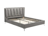 Bett mit gepolstertem Kopfteil - Stoff - 160 x 200 cm - Grau - FUNITI Bett mit gepolstertem Kopfteil - Stoff - 160 x 200 cm - Grau - FUNITI