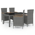 vidaXL 5-tlg. Garten-Essgruppe mit Auflagen Poly Rattan Grau
